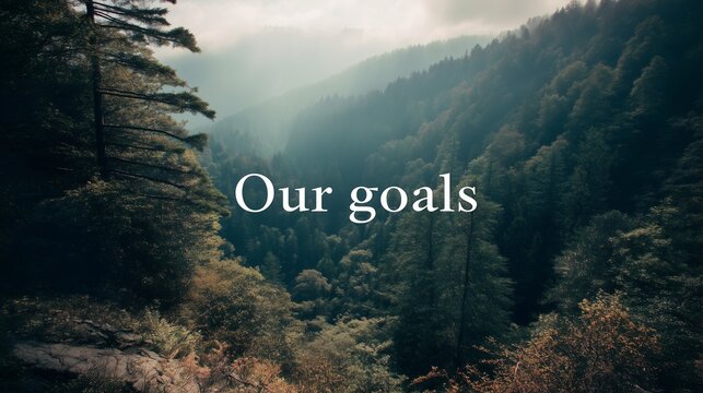 "Our Goals" text overlay on a peaceful forest landscape