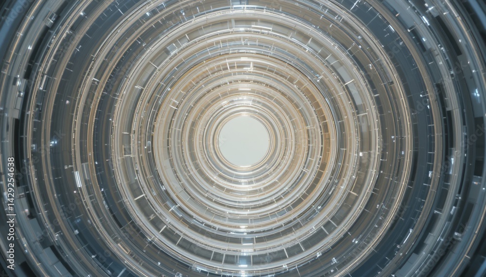 Poster exploring futuristic architecture in a spiral structure modern building digital content urban enviro
