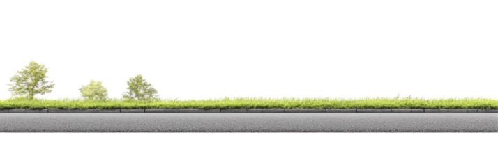 Lush Green Landscape with Trees and Grass Along a Clear Pathway Under Bright Sky on transparent background