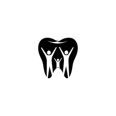Family Dental Care Vector Logo Abstract Tooth Symbol with Three Cheering Figures Inside.