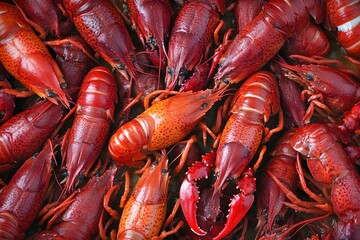 Delicious Red Crawfish Pile Close Up Food Photography