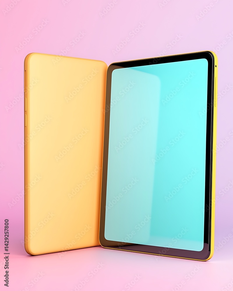 Aufkleber mockup prototype preview modern tablet on colorful background for technology use