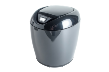 Sleek automatic trash can modern design touchless operation elegant dark gray finish perfect for kitchen on transparent background