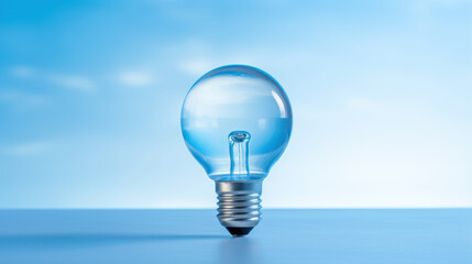 Clear Light Bulb Against Blue Sky - Energy, Innovation, Electricity, Bright Idea, Creativity, Renewable Power Concept