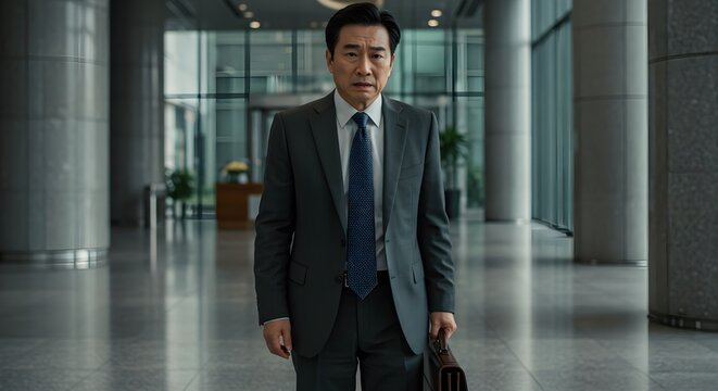 Corporate Confidence: An elegant businessman exudes professionalism and authority as he strides confidently through a modern building, reflecting success and dedication to his career.