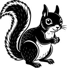 Cartoon Style Black and White Squirrel Silhouette Vector Illustration