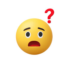 Confused emoji with question mark isolated on white background