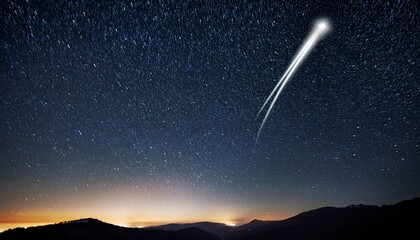 Fototapeta premium shooting star on a black background beautiful meteor trail falling meteorite in the starry night sky