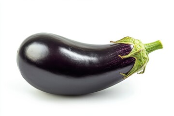 Fresh Eggplant with Green Stem on White Background