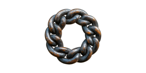 Rustic Metal Chain Forming A Circle. Symbol Of Unity And Strength Isolated On Transparent Background