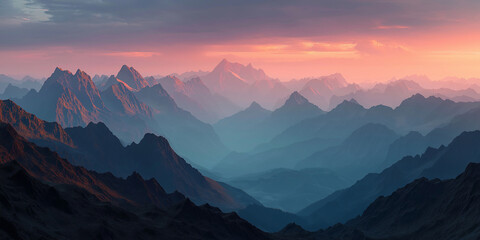 Panoramic Sunset View of Majestic Mountain Range