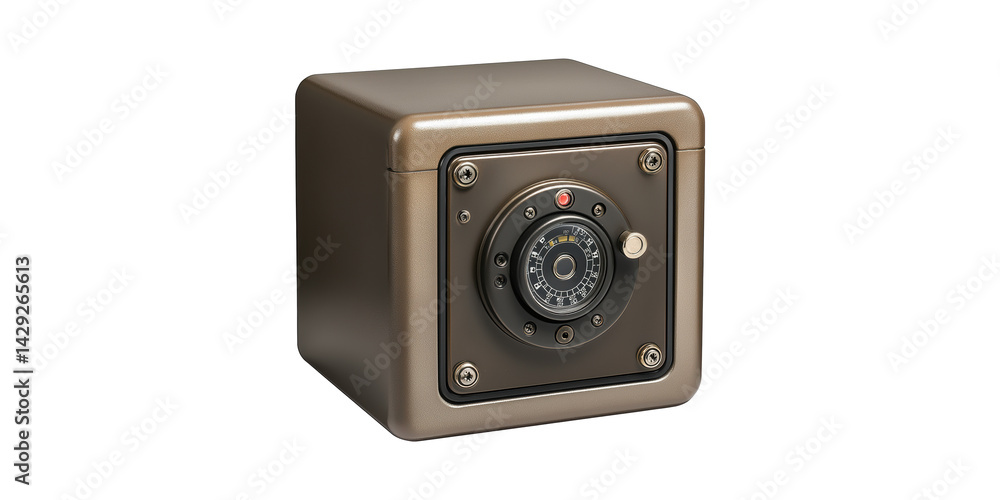 Poster compact metal safe with combination lock. secure storage for valuables and personal items isolated o