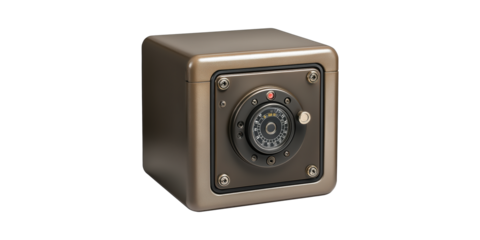 Compact Metal Safe With Combination Lock. Secure Storage For Valuables And Personal Items Isolated On Transparent Background