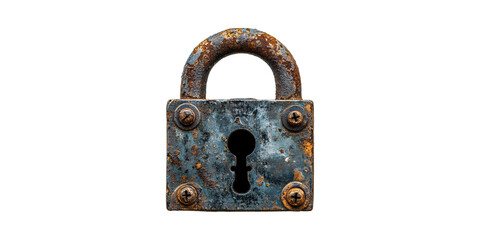 Rusty Vintage Padlock. Symbol Of Security, History, And Antique Collectibles Isolated On Transparent Background