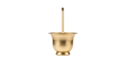 Brass Incense Holder With Burning Stick. Aromatherapy And Meditation Tool Isolated On Transparent Background