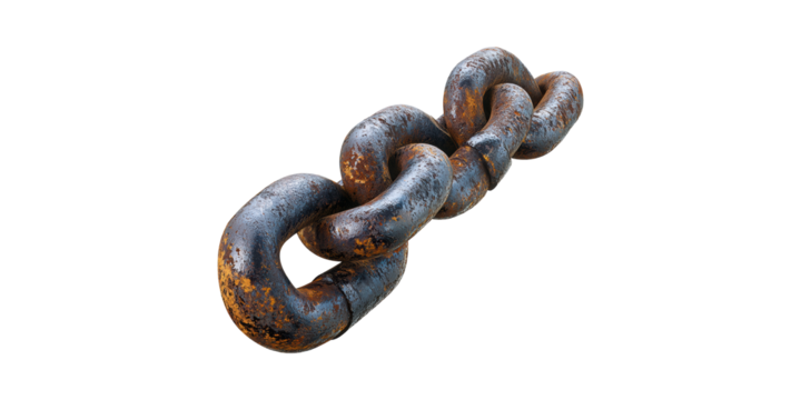 Rusty Metal Chain Link. Symbol Of Strength, Connection, And Durability Isolated On Transparent Background
