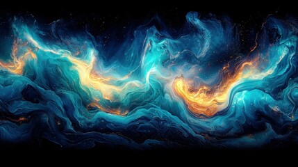 Swirling abstract nebula in blues and golden yellow hues