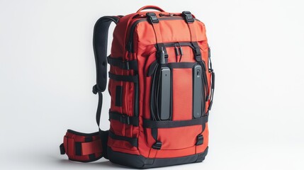Tech-savvy travel backpack with built-in power bank and cable management system, isolate on white background