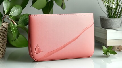 Elegant coral handbag soft texture simple design fashion accessory product photography