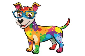 Colorful artistic dog  with colorful paint splatters on white background