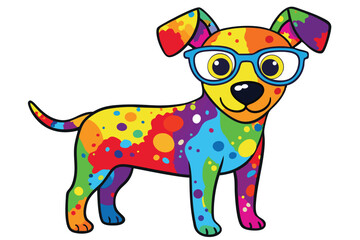 Colorful artistic dog  with colorful paint splatters on white background