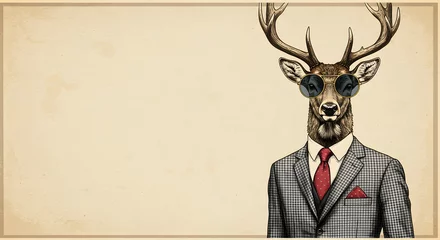 Fotobehang Stylish Stag in Suit: A Vintage Illustration © verdian
