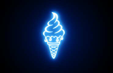 Neon Ice Cream line icon. Blue color ice cream icon.