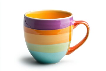 Colorful striped mug on a plain surface