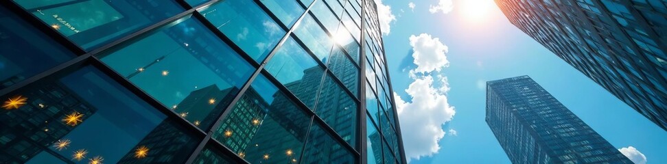 Fototapeta premium Close up of a glass modern office building in Hong Kong, contemporary, modern, urban