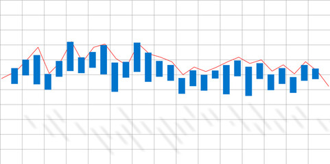 Business candle stick graph chart of stock market vector design. Bullish point, Trend of graph. Stock market investment trading technical analysis bar chart on white background with red progress line.