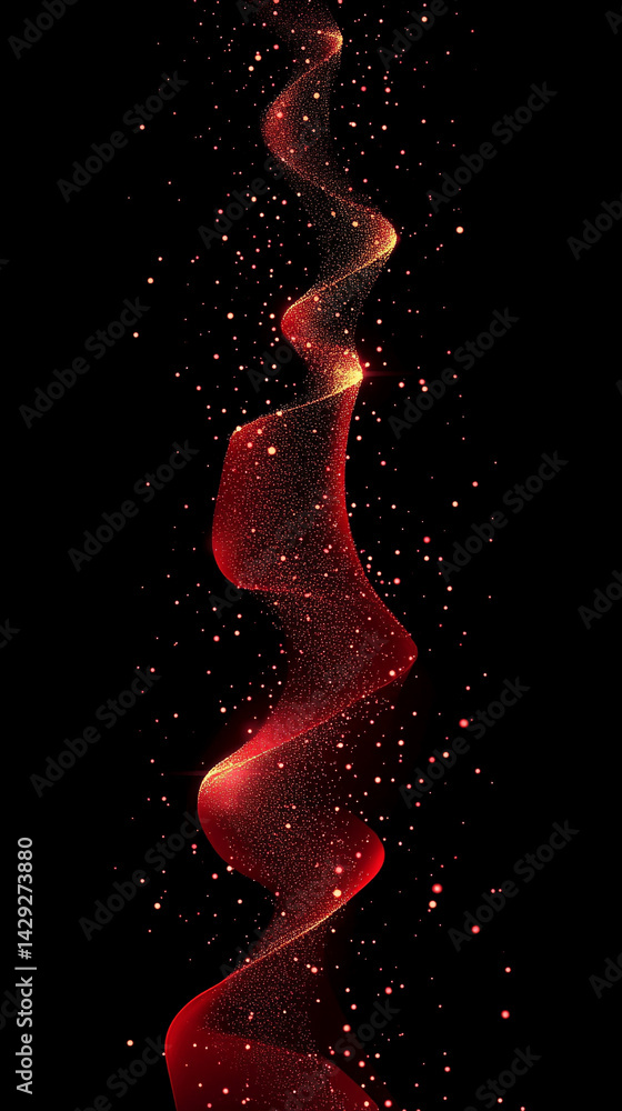 Poster abstract digital wave of particles flows across a dark background, symbolizing futuristic technology