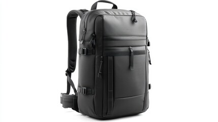 Professional business backpack with organizer compartments, padded shoulder straps, and sleek design, isolate on white background