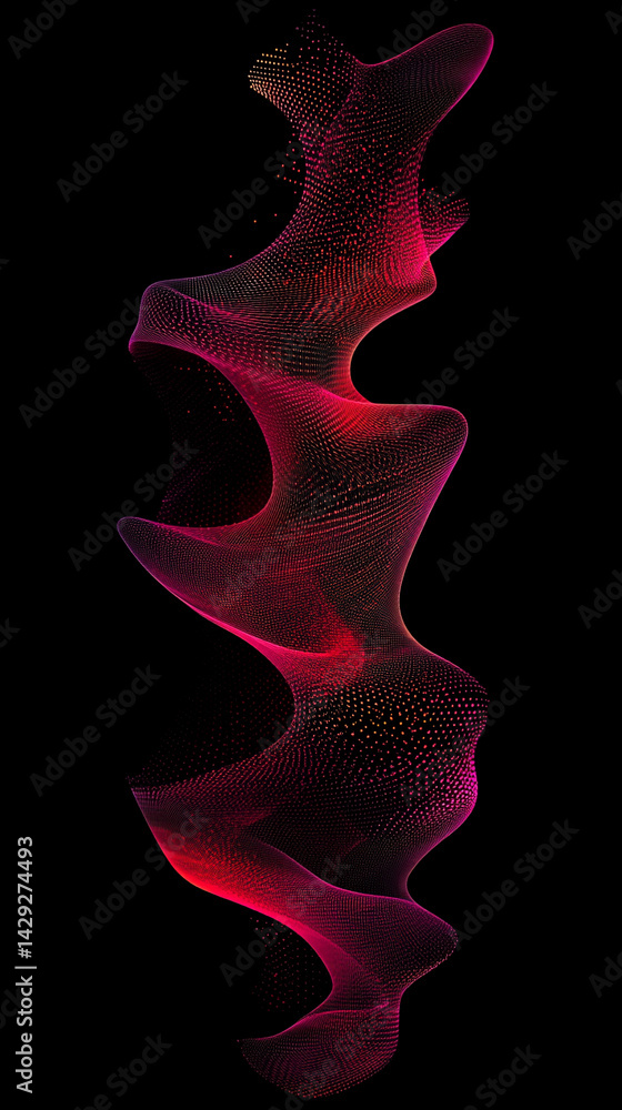 Poster abstract digital wave of particles flows across a dark background, symbolizing futuristic technology