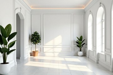 Empty classic interior with white walls and elegant decor, interior, empty, classic
