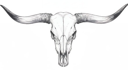 Detailed longhorn cattle skull illustration