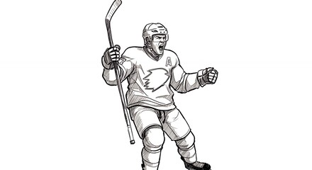 Excited hockey player illustration