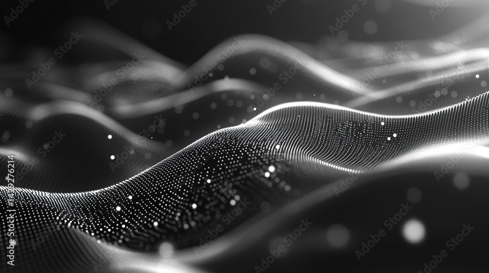 Aufkleber abstract digital wave of particles flows across a dark background, symbolizing futuristic technology