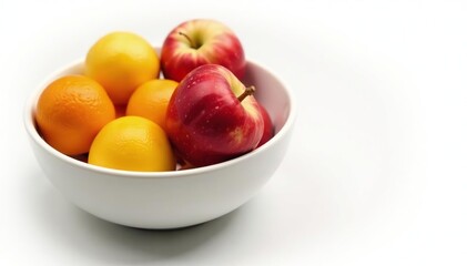 Empty bowl and untouched fruit on white background , organic, detox, lifestyle