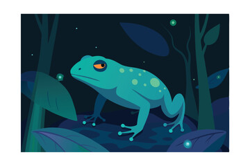bioluminescent frog in digital forest