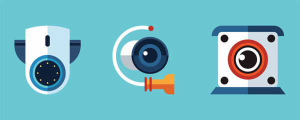 Representing different types of security cameras or surveillance devices. Flat Icons of Security Cameras and Surveillance Devices