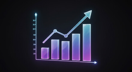 Upward Trend Neon Growth Chart Shows Positive Business Data glowing vibrant colors on black