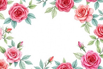 Delicate watercolor roses & leaves, repeating pattern, floral, seamless, floral pattern