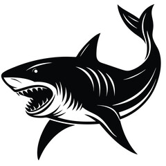 Aggressive Shark Black and White Vector Ocean Predator Art