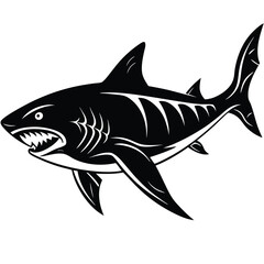 Aggressive Shark Black and White Vector Ocean Predator Art