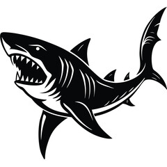 Fototapeta premium Aggressive Shark Black and White Vector Ocean Predator Art