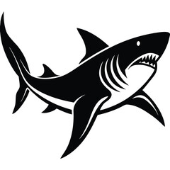 Obraz premium Aggressive Shark Black and White Vector Ocean Predator Art