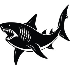 Obraz premium Aggressive Shark Black and White Vector Ocean Predator Art