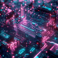 Obraz premium Intricate Details Vibrant Colors Night Scene Electronic Landscape Data Visualization Abstract Urban Design Isometric Perspective Sci-Fi Environment Luminous Structures