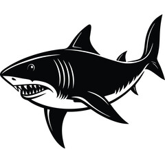 Aggressive Shark Black and White Vector Ocean Predator Art