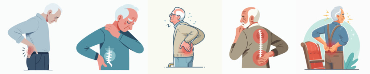 vector set of senior people with back pain